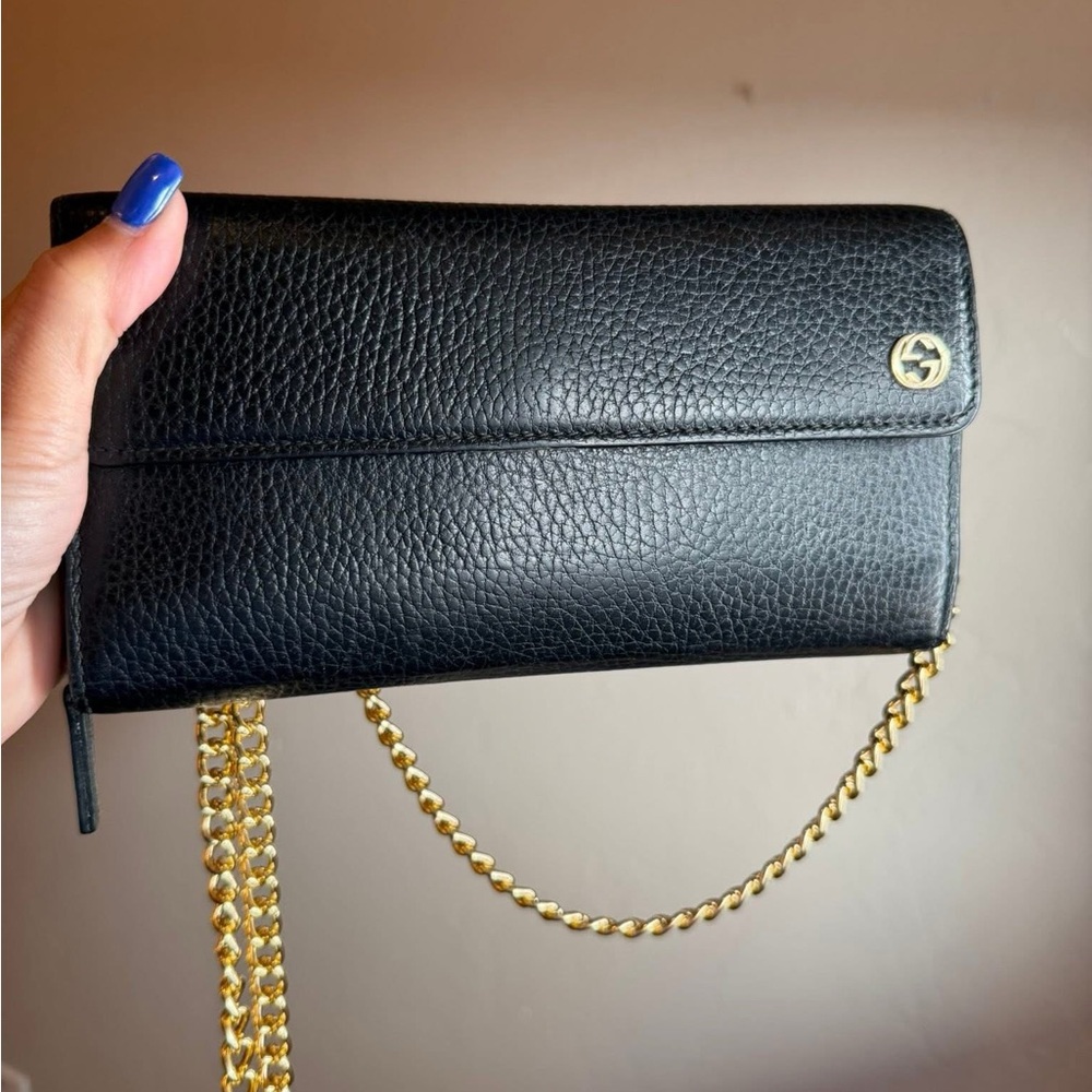 Black GUCCI Leather Chain Wallet